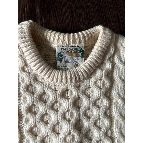 Vintage Connemara Fisherman Cable Knit Wool Sweater Crewneck Men Irish Chunky XL - Picture 2 of 7